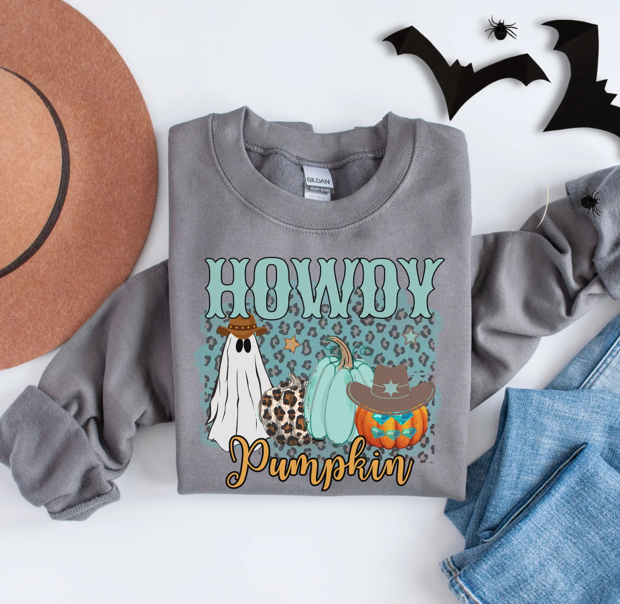 Women's Howdy Pumpkin Sweatshirt, Cute Halloween Crewneck Pullover