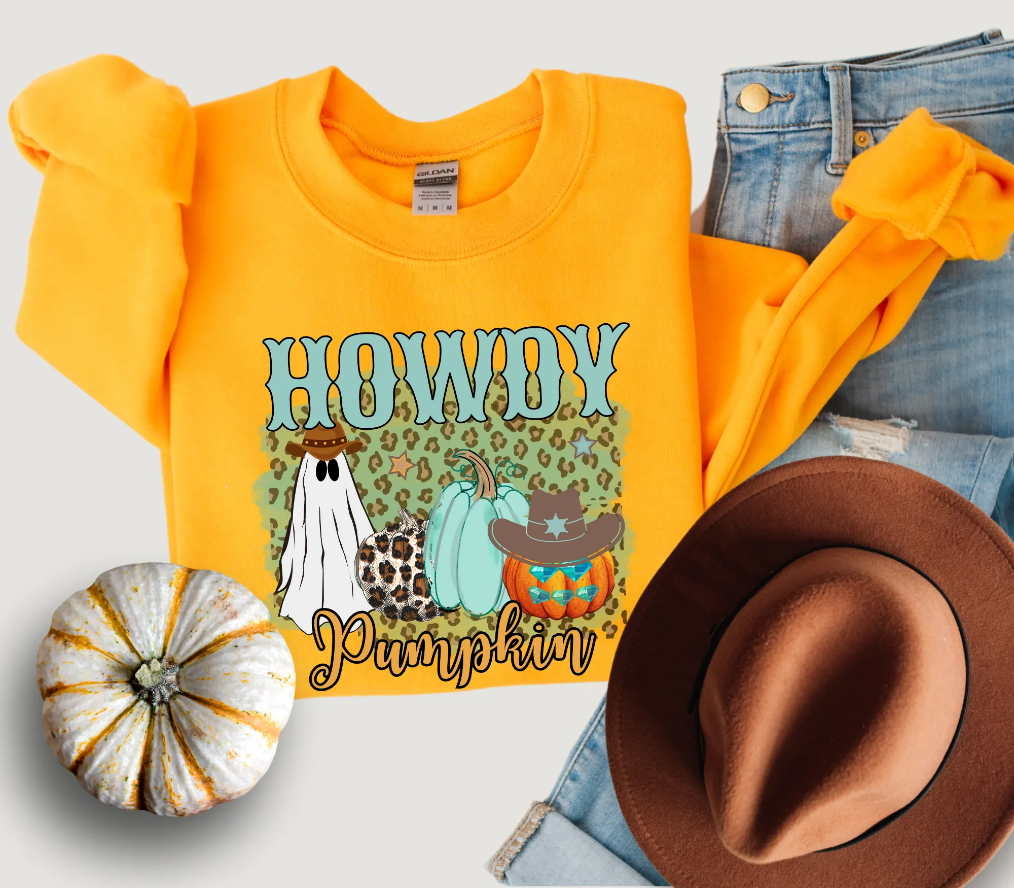 Women's Howdy Pumpkin Sweatshirt, Cute Halloween Crewneck Pullover