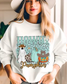 Women's Howdy Pumpkin Sweatshirt, Cute Halloween Crewneck Pullover