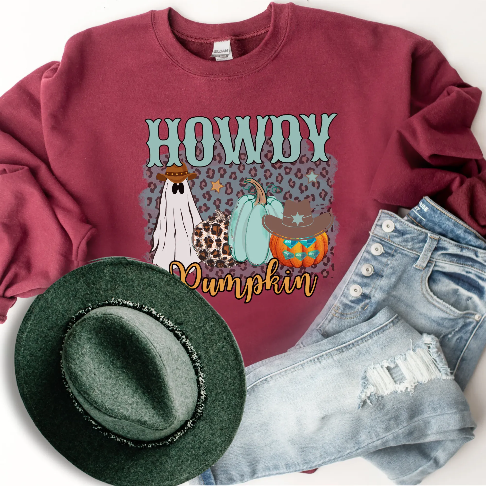 Women's Howdy Pumpkin Sweatshirt, Cute Halloween Crewneck Pullover