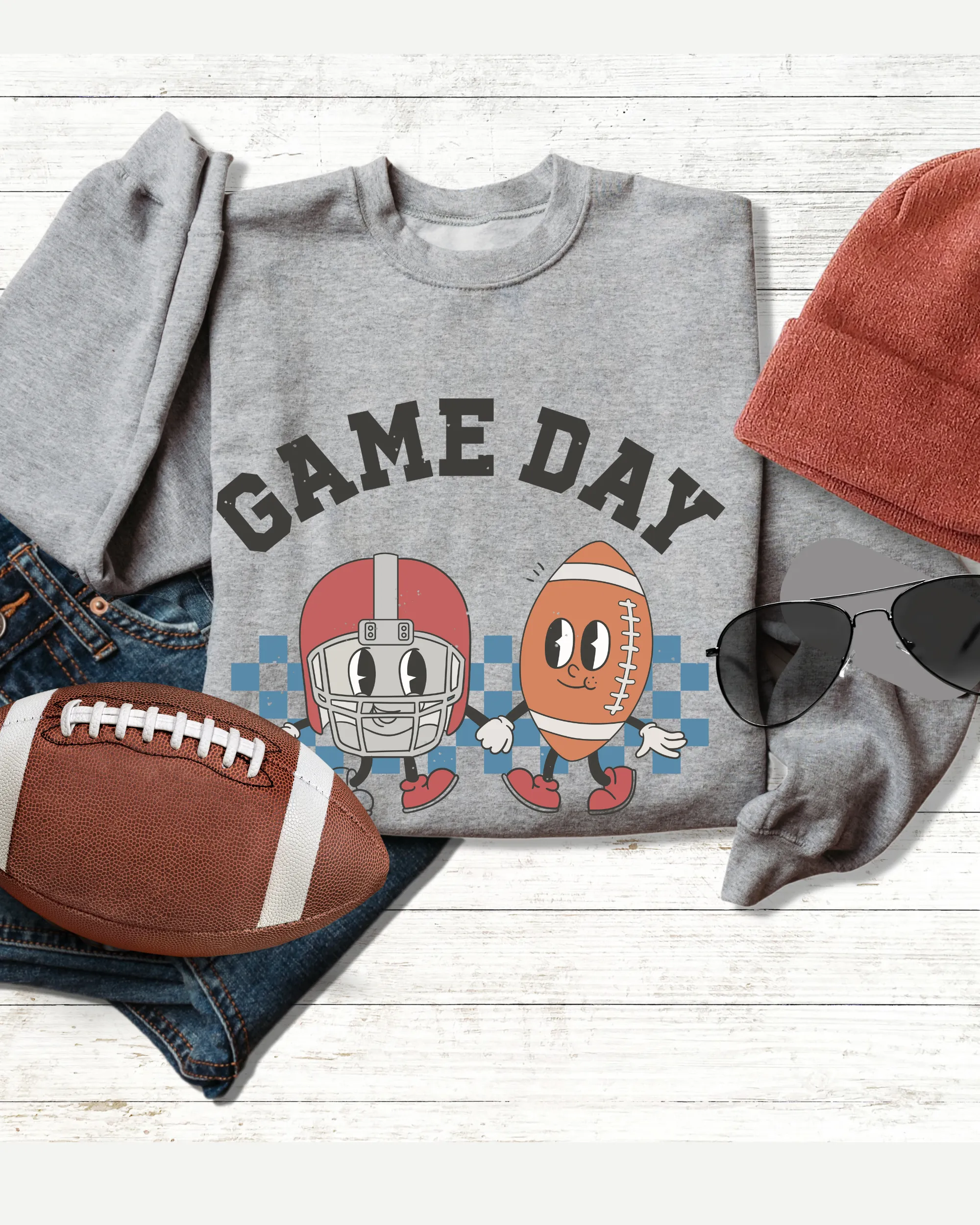 Women's Retro Design Game Day Sweatshirt, Cute Football Mom Crewneck Shirt