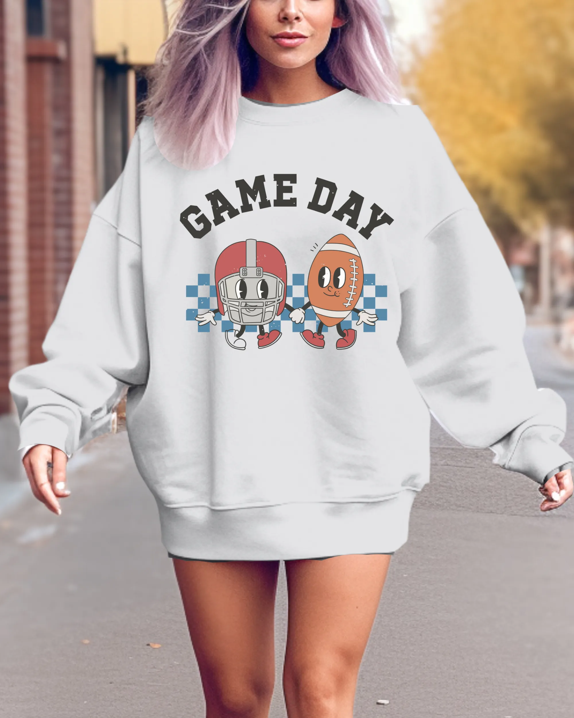 Women's Retro Design Game Day Sweatshirt, Cute Football Mom Crewneck Shirt