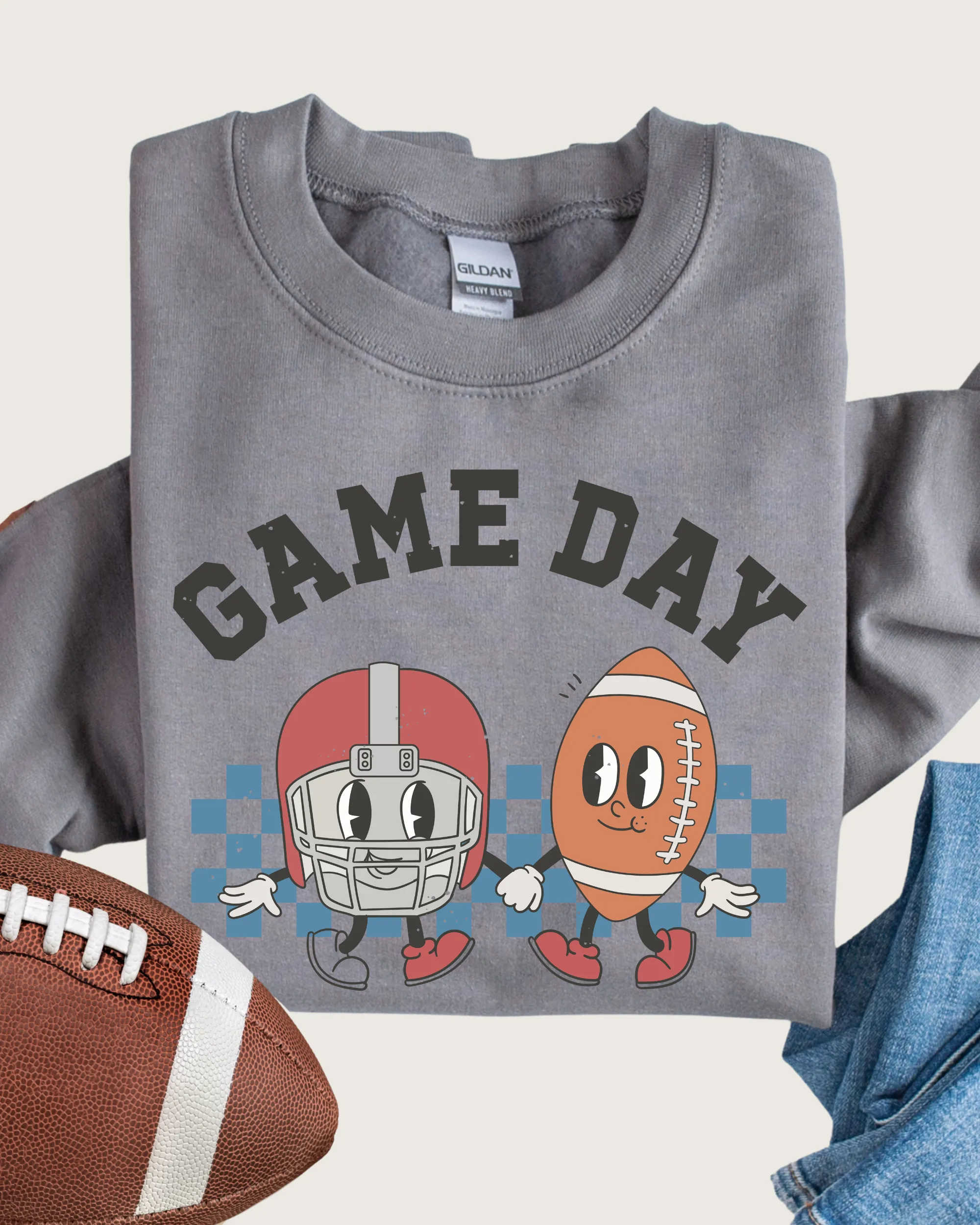 Women's Retro Design Game Day Sweatshirt, Cute Football Mom Crewneck Shirt