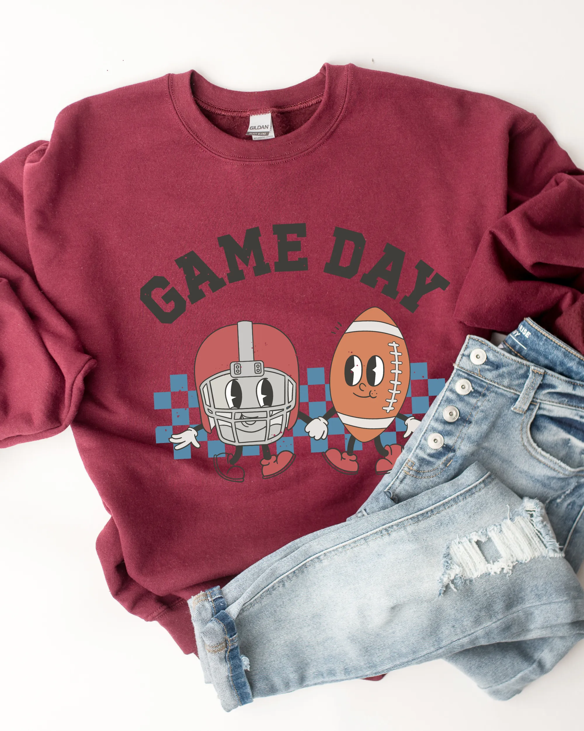 Women's Retro Design Game Day Sweatshirt, Cute Football Mom Crewneck Shirt