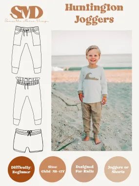 Youth Huntington Joggers and Shorts Digital Sewing Pattern Sizes NB-12Y