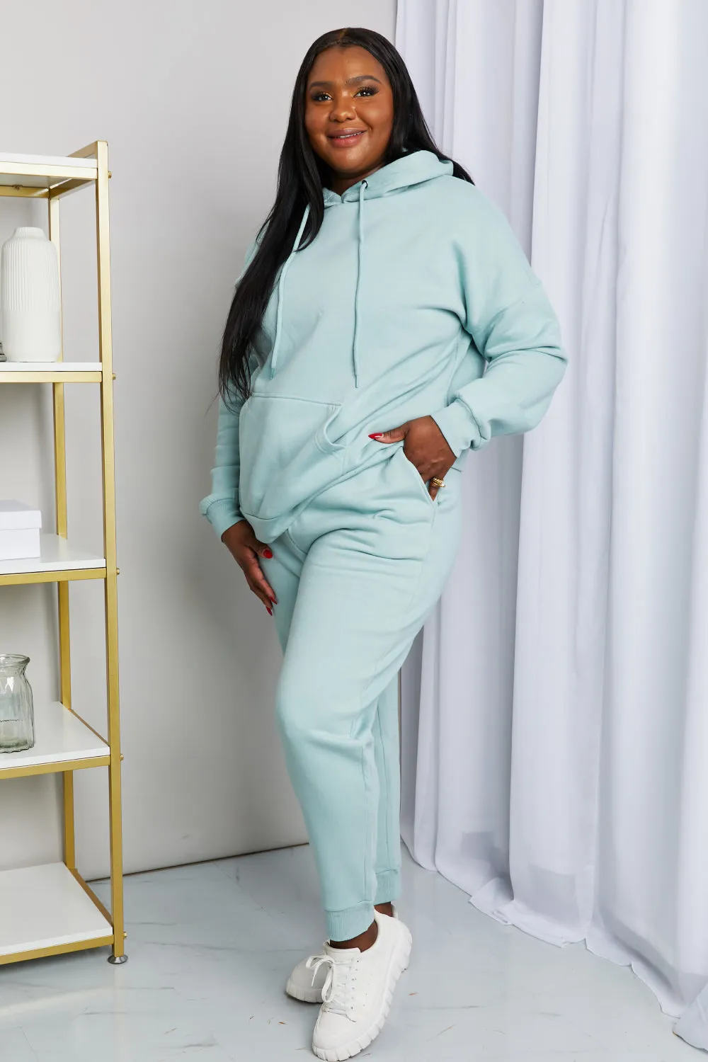 Zenana Full Size Drawstring Drop Shoulder Hoodie and Joggers Set