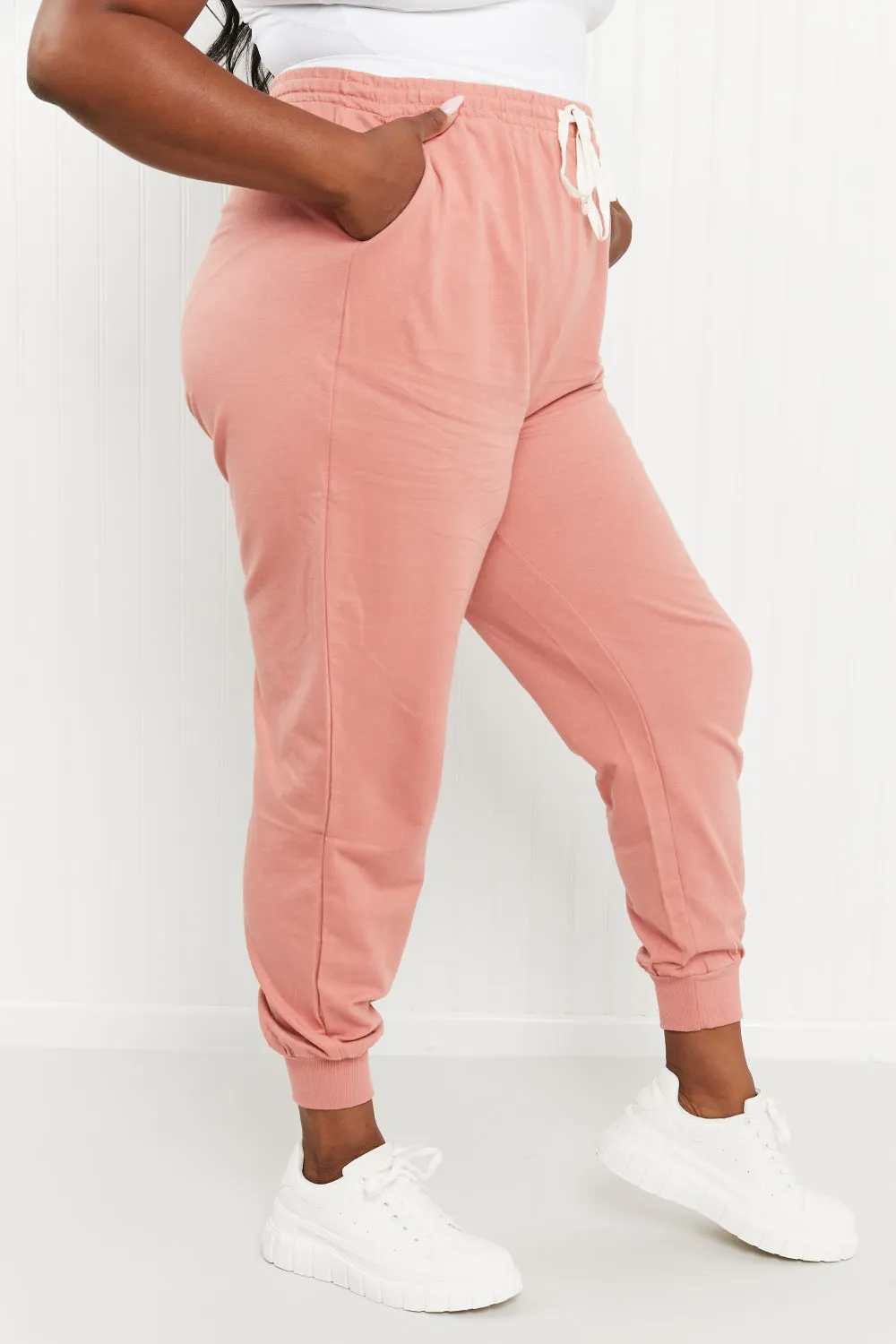 Zenana Full Size Drawstring Waist Joggers in Ash Rose