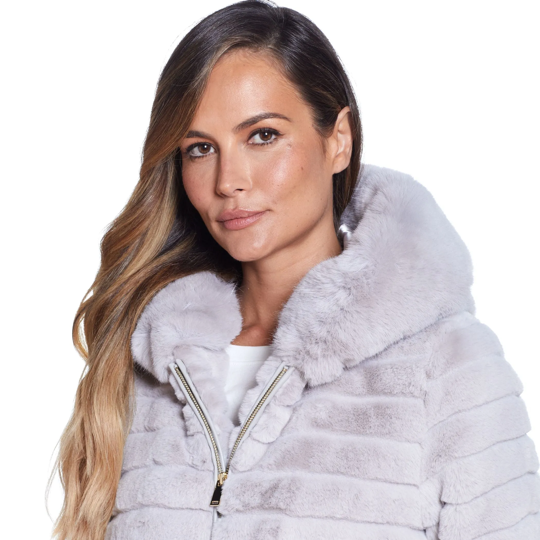 Zip Front Channeled Faux Fur