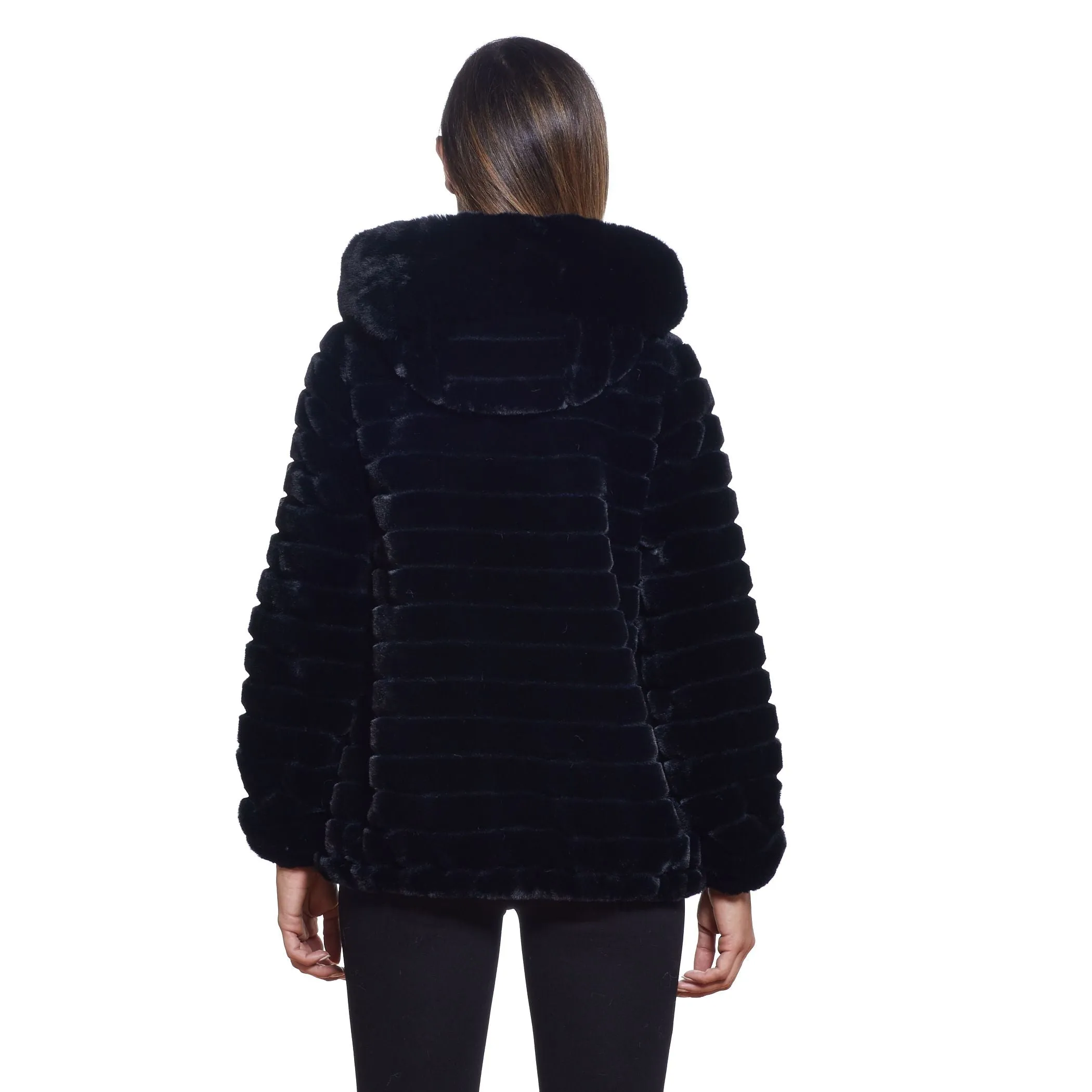 Zip Front Channeled Faux Fur