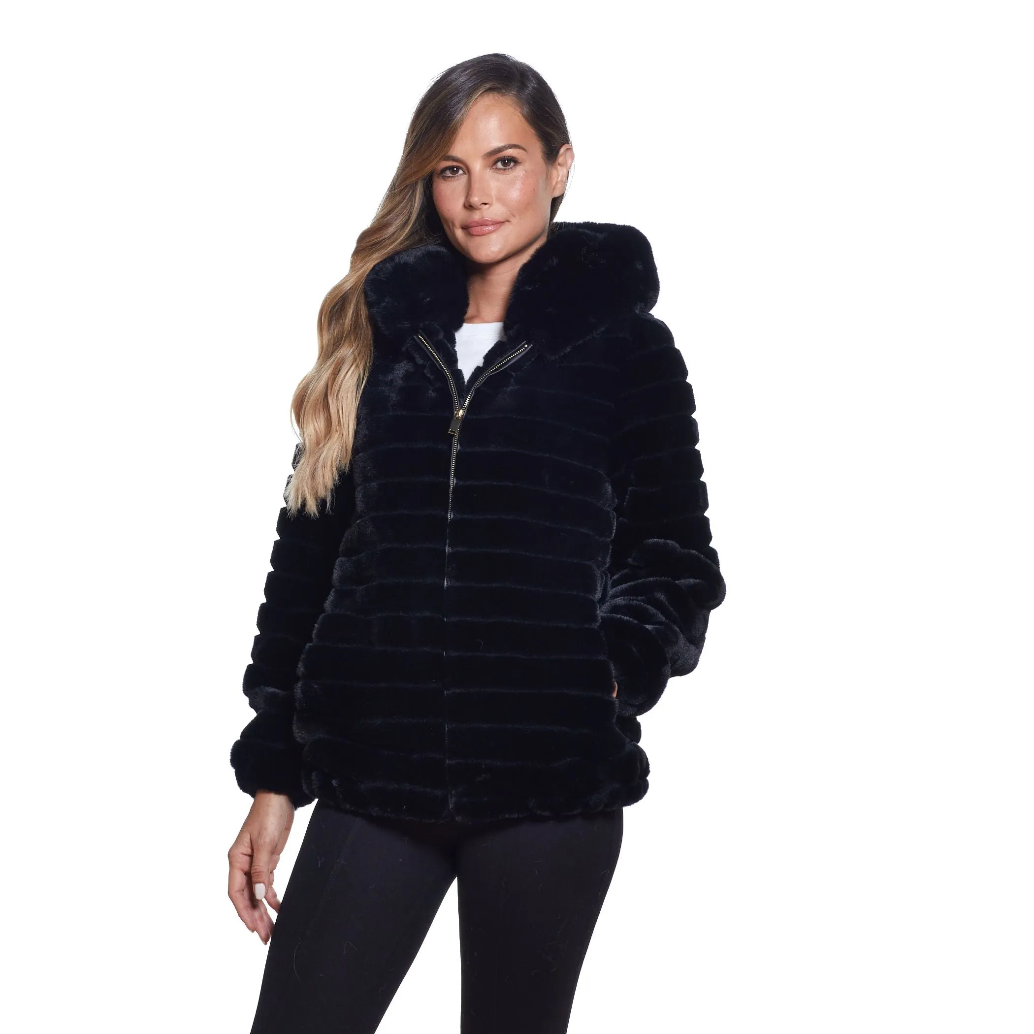 Zip Front Channeled Faux Fur